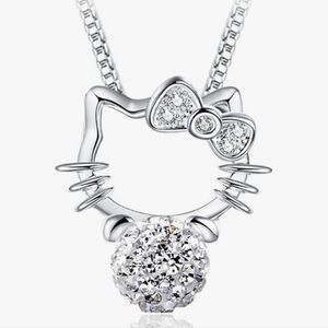Sterling silver chain Hello Kitty pendant jeweled bow and body ladies necklace